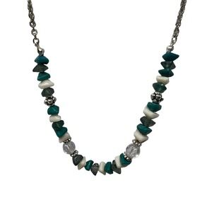 Vintage‎ Avon Necklace Silver Tone with White Blue Clear Beads